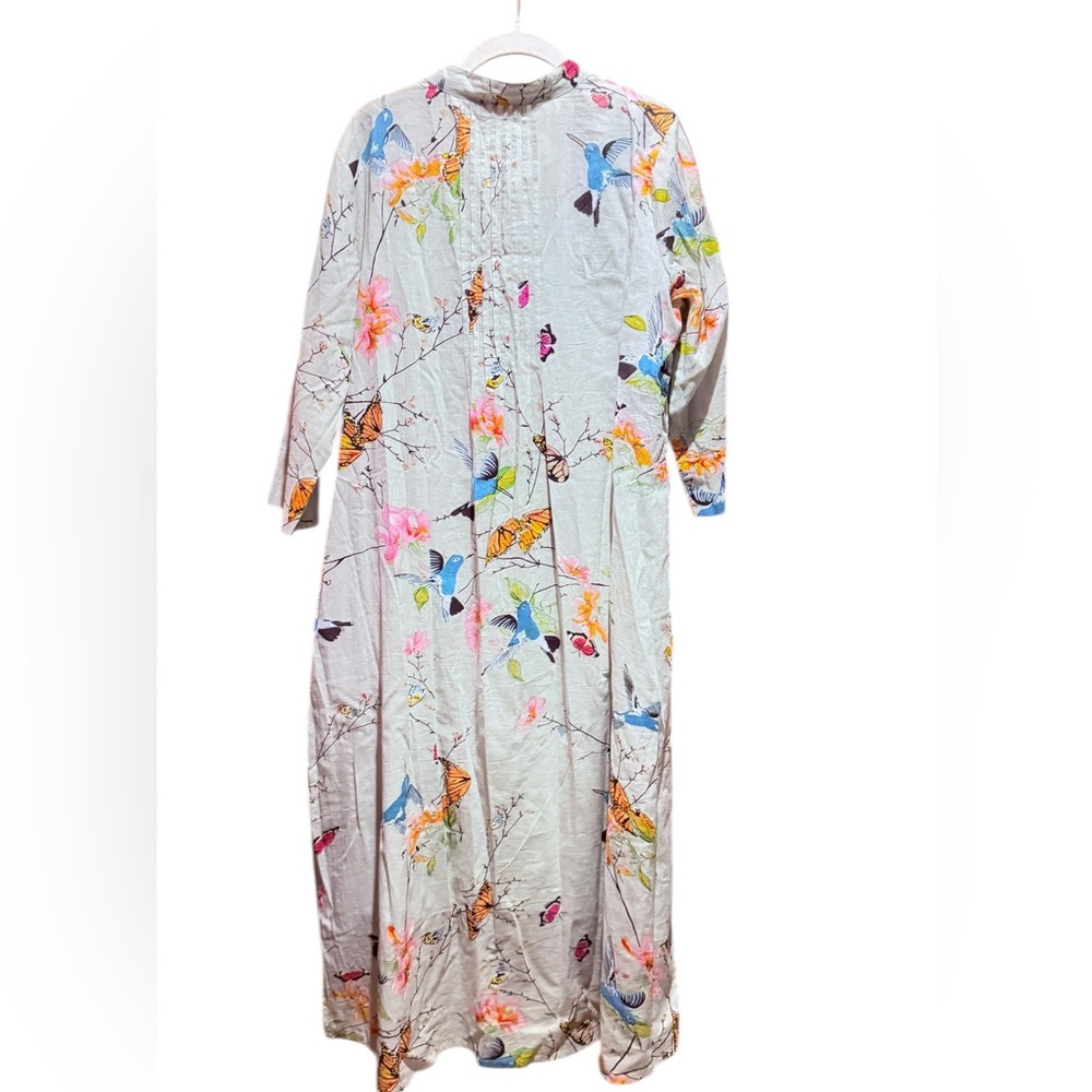 LA CERA 100% Cotton Voile Lined Hummingbird Caftan - Picture 3 of 14